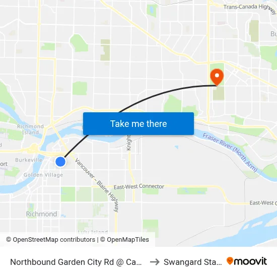 Northbound Garden City Rd @ Capstan Way to Swangard Stadium map