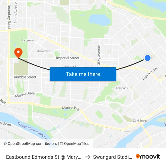 Eastbound Edmonds St @ Mary Ave to Swangard Stadium map