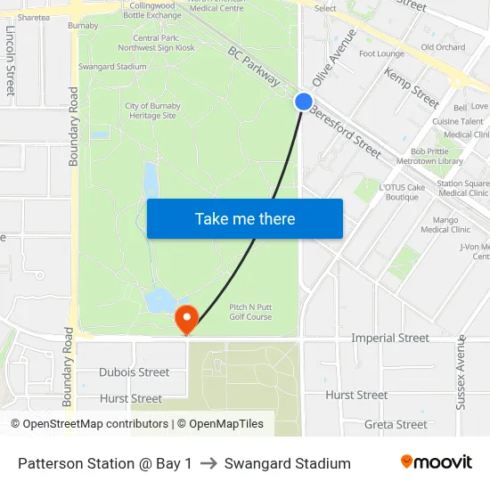 Patterson Station @ Bay 1 to Swangard Stadium map