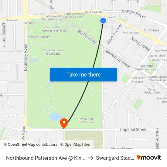 Northbound Patterson Ave @ Kingsway to Swangard Stadium map