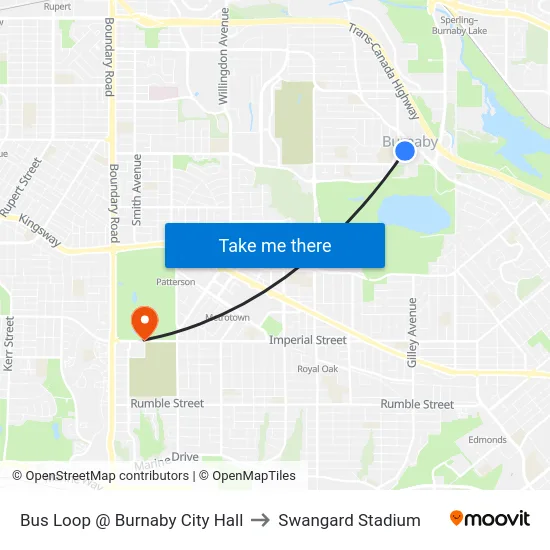 Bus Loop @ Burnaby City Hall to Swangard Stadium map
