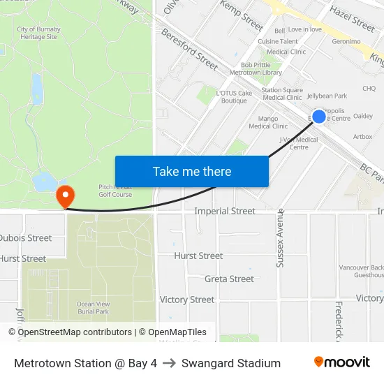 Metrotown Station @ Bay 4 to Swangard Stadium map