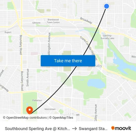 Southbound Sperling Ave @ Kitchener St to Swangard Stadium map