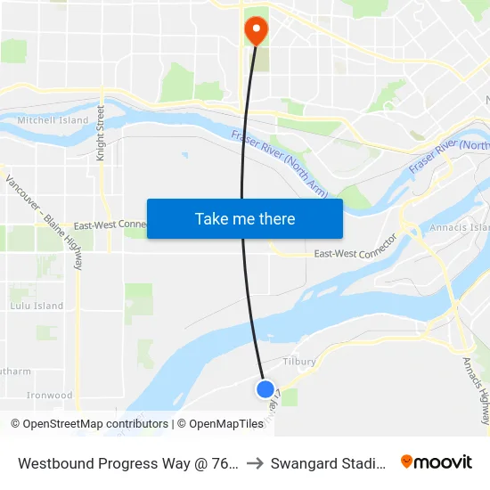 Westbound Progress Way @ 76 St to Swangard Stadium map