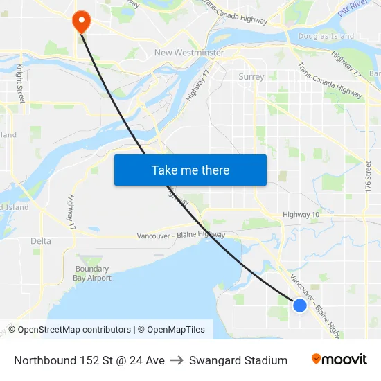 Northbound 152 St @ 24 Ave to Swangard Stadium map