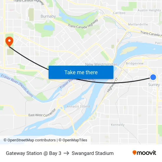Gateway Station @ Bay 3 to Swangard Stadium map
