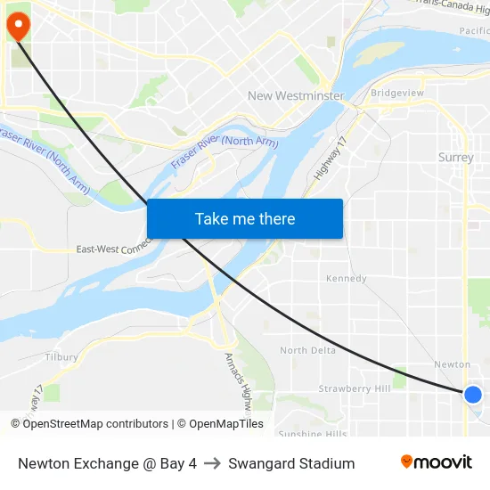 Newton Exchange @ Bay 4 to Swangard Stadium map