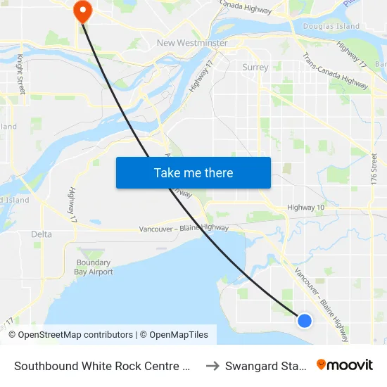 Southbound White Rock Centre @ Bay 11 to Swangard Stadium map