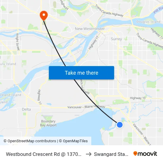 Westbound Crescent Rd @ 13700 Block to Swangard Stadium map