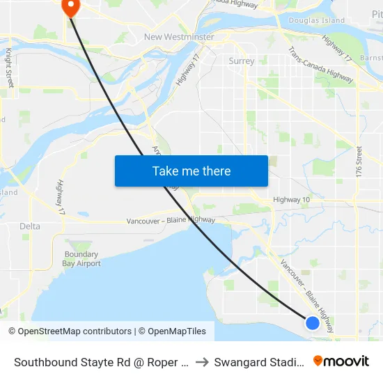 Southbound Stayte Rd @ Roper Ave to Swangard Stadium map