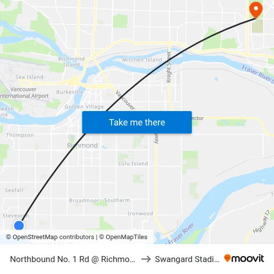 Northbound No. 1 Rd @ Richmond St to Swangard Stadium map