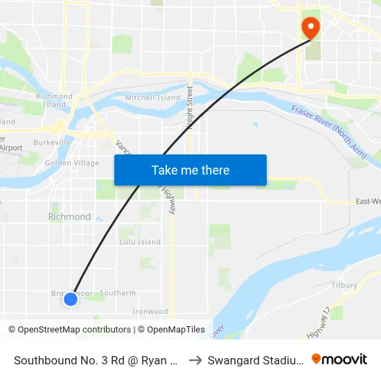 Southbound No. 3 Rd @ Ryan Rd to Swangard Stadium map