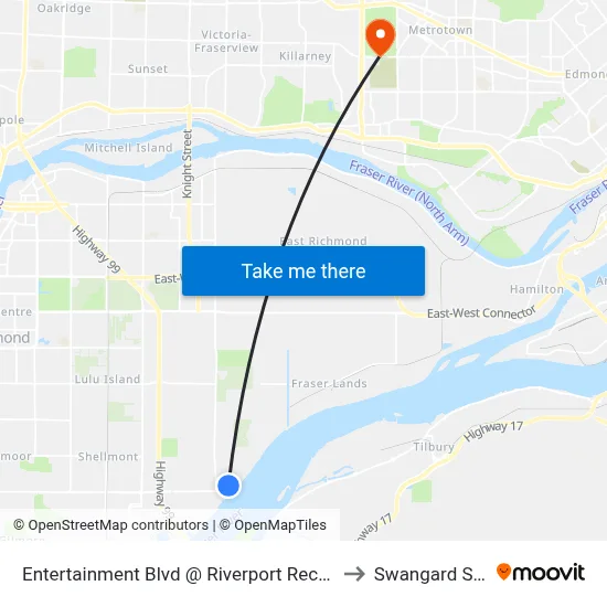 Entertainment Blvd @ Riverport Recreation Complex to Swangard Stadium map