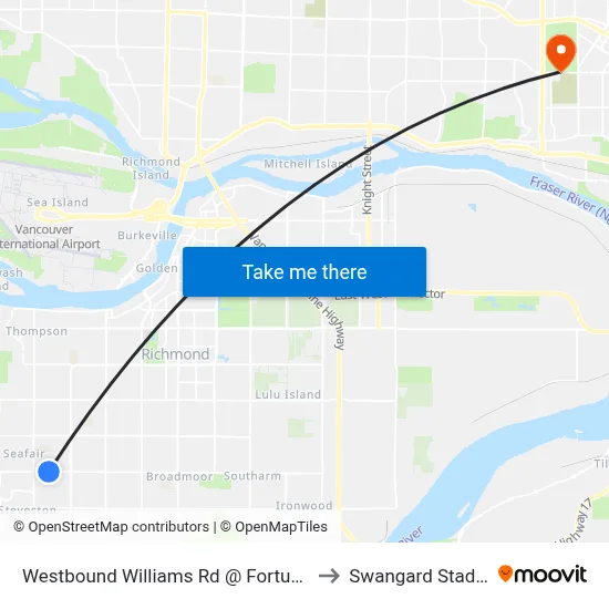 Westbound Williams Rd @ Fortune Ave to Swangard Stadium map