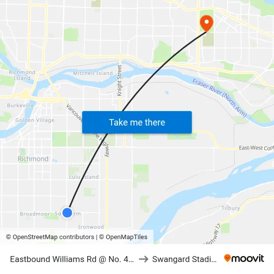 Eastbound Williams Rd @ No. 4 Rd to Swangard Stadium map