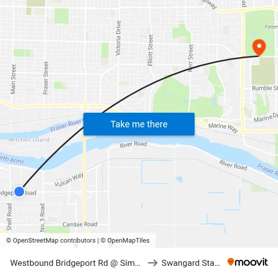 Westbound Bridgeport Rd @ Simpson Rd to Swangard Stadium map