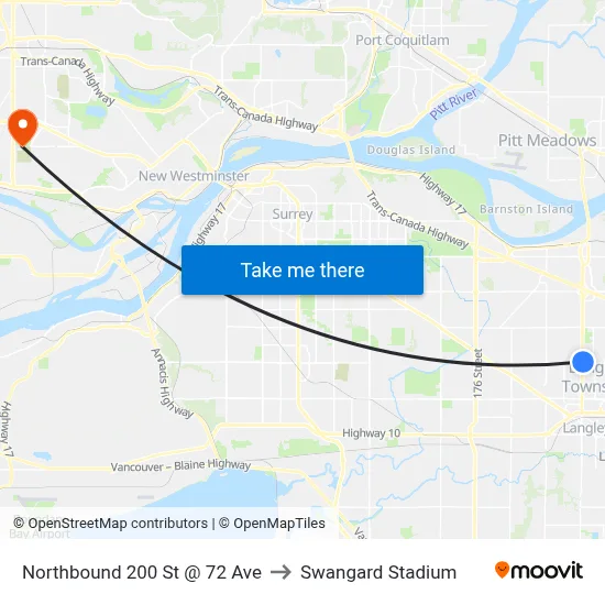 Northbound 200 St @ 72 Ave to Swangard Stadium map