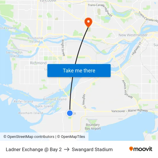Ladner Exchange @ Bay 2 to Swangard Stadium map