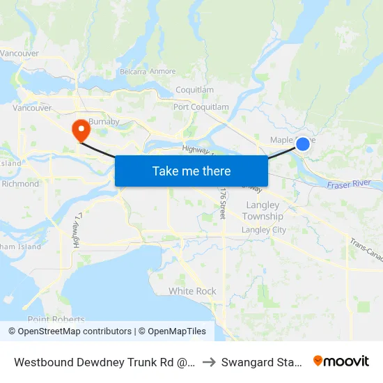 Westbound Dewdney Trunk Rd @ 232 St to Swangard Stadium map