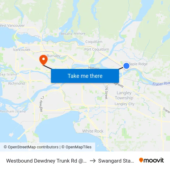 Westbound Dewdney Trunk Rd @ 207 St to Swangard Stadium map