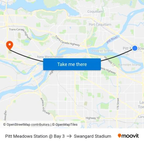 Pitt Meadows Station @ Bay 3 to Swangard Stadium map