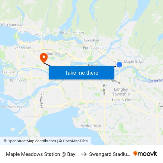 Maple Meadows Station @ Bay 4 to Swangard Stadium map