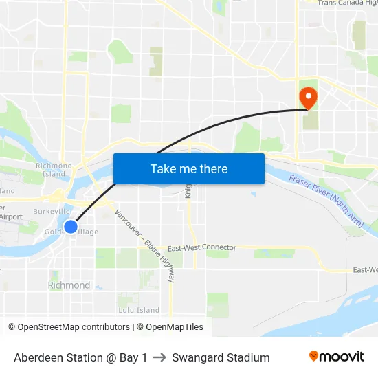Aberdeen Station @ Bay 1 to Swangard Stadium map