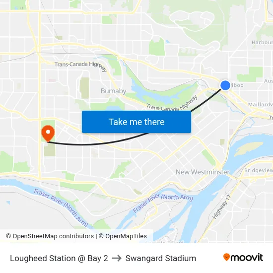 Lougheed Station @ Bay 2 to Swangard Stadium map