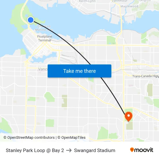 Stanley Park Loop @ Bay 2 to Swangard Stadium map