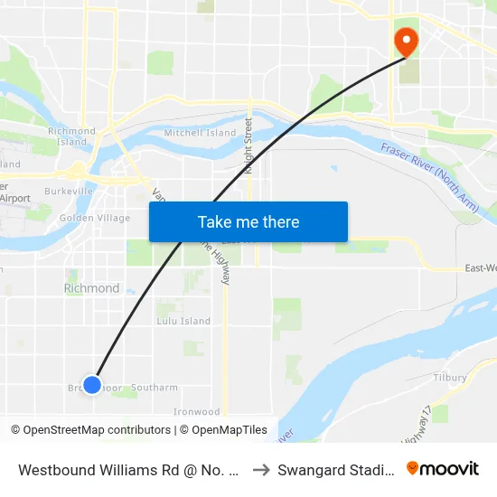 Westbound Williams Rd @ No. 3 Rd to Swangard Stadium map