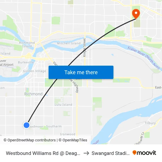 Westbound Williams Rd @ Deagle Rd to Swangard Stadium map