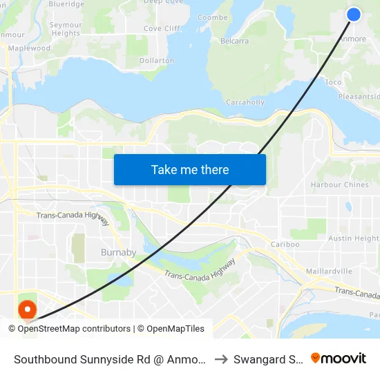 Southbound Sunnyside Rd @ Anmore Grocery Store to Swangard Stadium map