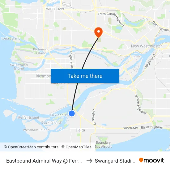 Eastbound Admiral Way @ Ferry Rd to Swangard Stadium map