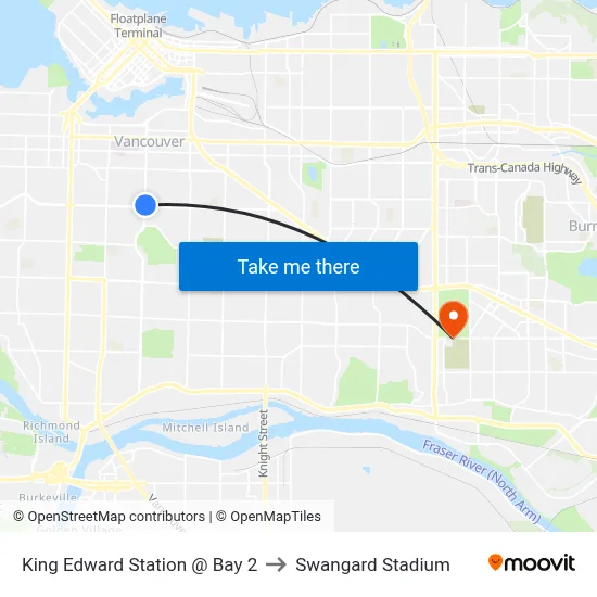 King Edward Station @ Bay 2 to Swangard Stadium map