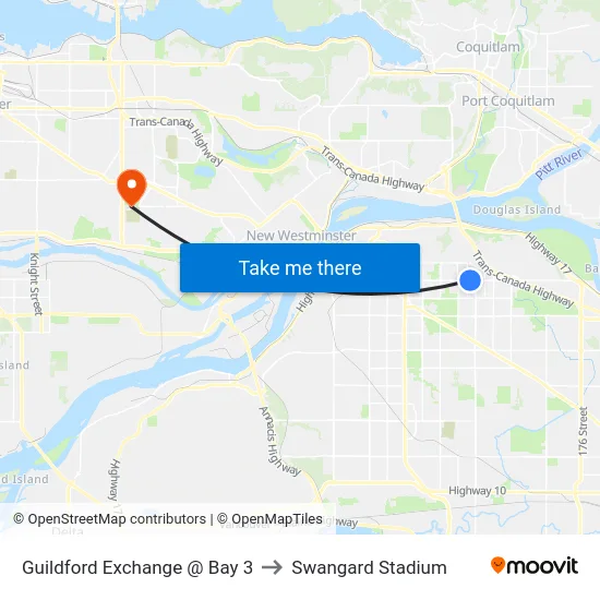 Guildford Exchange @ Bay 3 to Swangard Stadium map