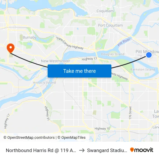 Northbound Harris Rd @ 119 Ave to Swangard Stadium map