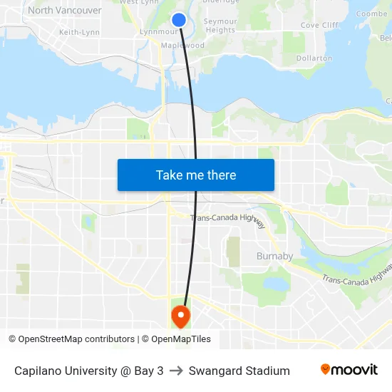Capilano University @ Bay 3 to Swangard Stadium map