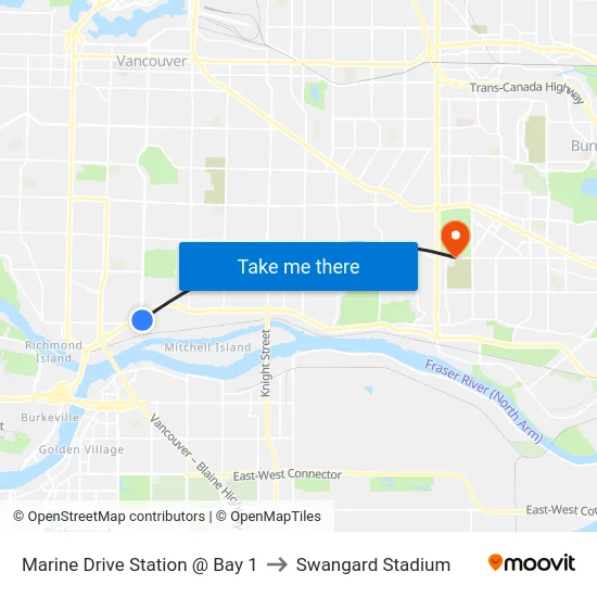 Marine Drive Station @ Bay 1 to Swangard Stadium map