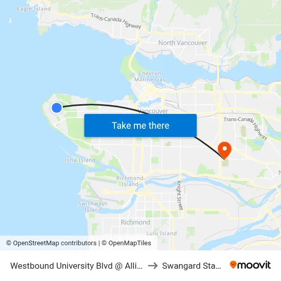 Westbound University Blvd @ Allison Rd to Swangard Stadium map