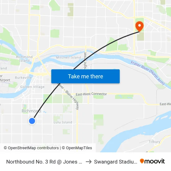 Northbound No. 3 Rd @ Jones Rd to Swangard Stadium map