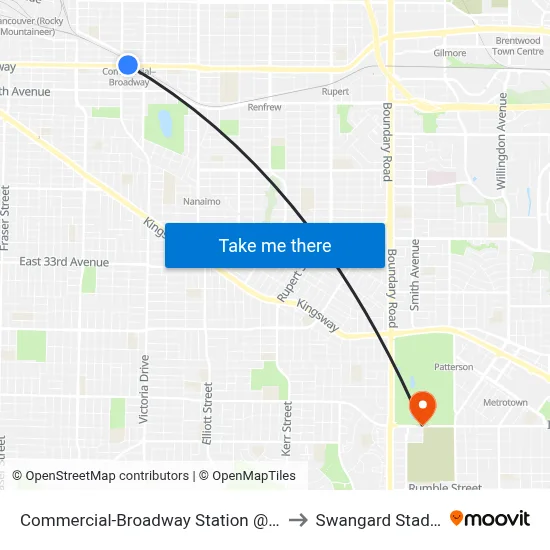Commercial-Broadway Station @ Bay 5 to Swangard Stadium map
