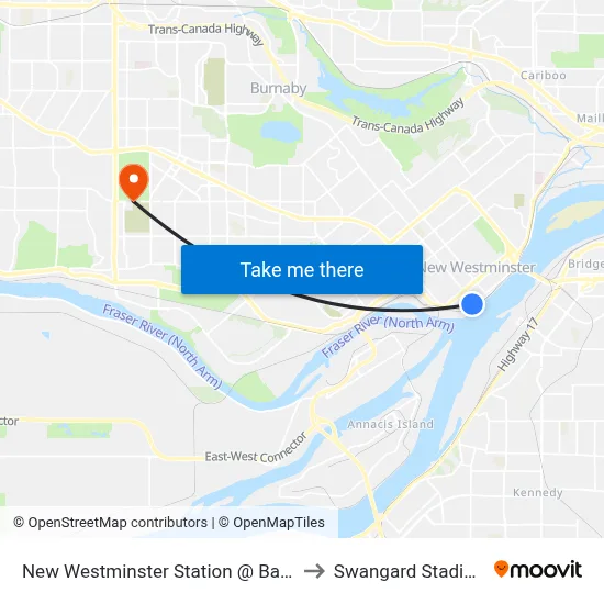 New Westminster Station @ Bay 2 to Swangard Stadium map