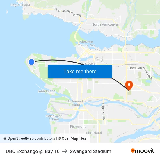 UBC Exchange @ Bay 10 to Swangard Stadium map