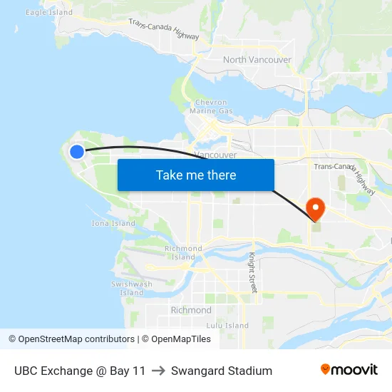 UBC Exchange @ Bay 11 to Swangard Stadium map