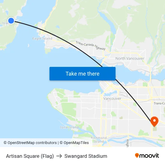 Artisan Square (Flag) to Swangard Stadium map