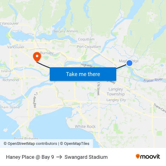 Haney Place @ Bay 9 to Swangard Stadium map