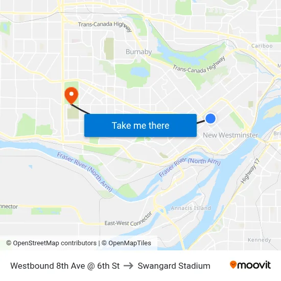 Westbound 8th Ave @ 6th St to Swangard Stadium map