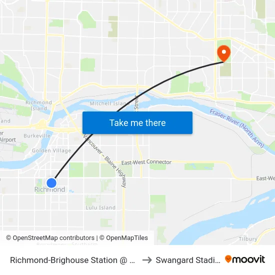 Richmond-Brighouse Station @ Bay 1 to Swangard Stadium map