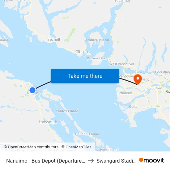 Nanaimo - Bus Depot (Departure Bay) to Swangard Stadium map