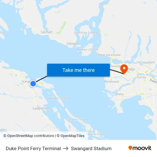 Duke Point Ferry Terminal to Swangard Stadium map